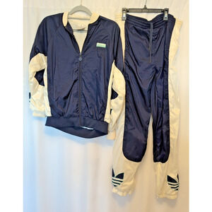 VTG 1980s M Trefoil adidas white & blue track suit two piece made in Tawain